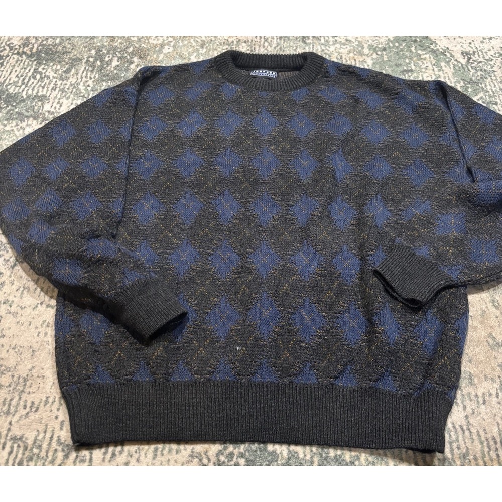 Vintage 90s Jantzen Classics Geometric Argyle Knit Sweater Men's XL Grandpacore